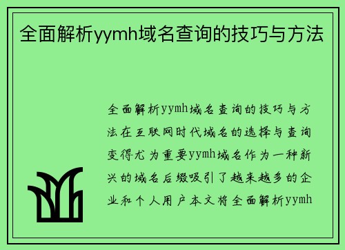 全面解析yymh域名查询的技巧与方法